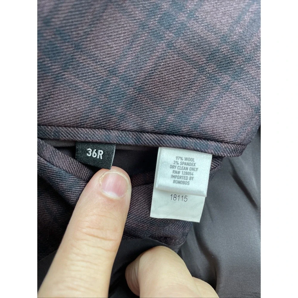 Bonobos Slim Fit 36R Plum Black Plaid Wool Blend Blazer Pockets sown!